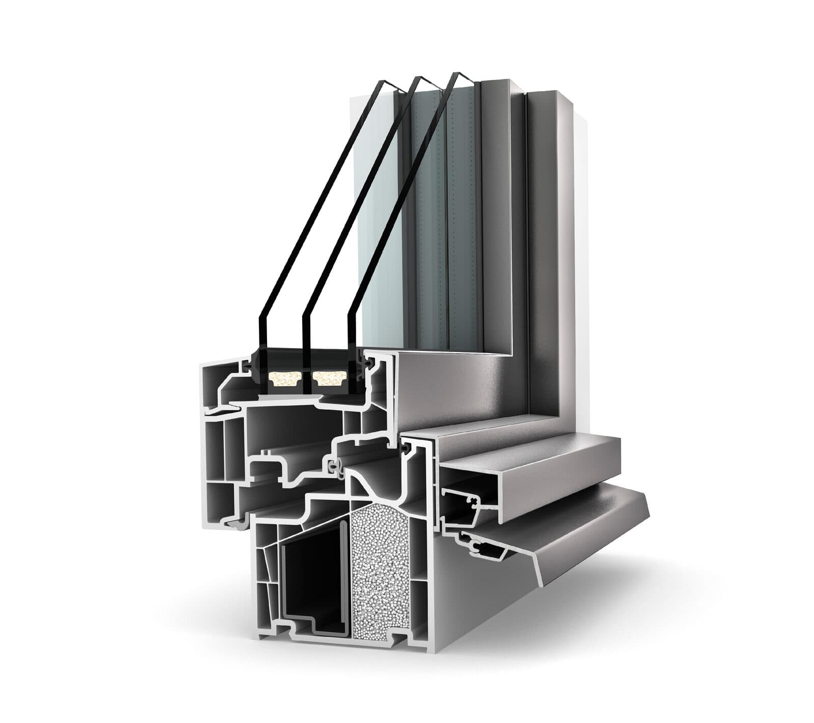 Coupe d’une fenêtre PVC/aluminium Internorm KF 410, version suisse