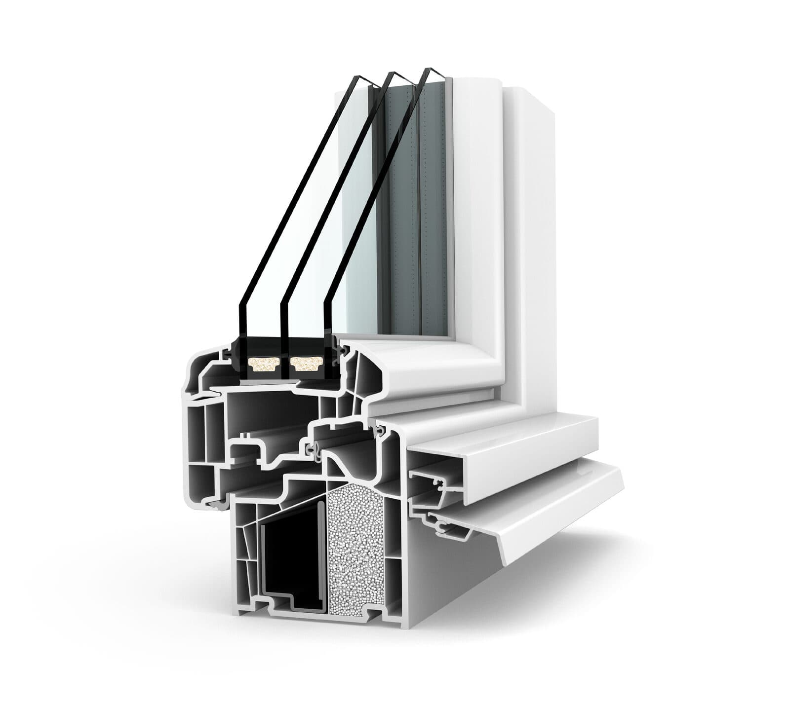 Coupe d’une fenêtre PVC Internorm KF 410, version suisse