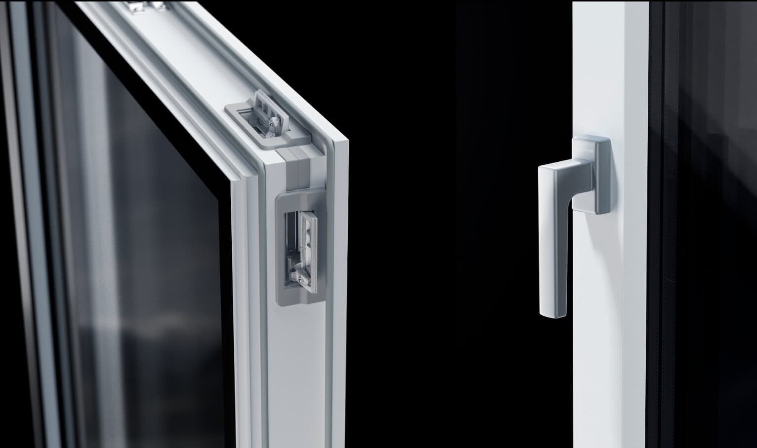 Détail des clapets de verrouillage invisibles I-tec Secure sur une fenêtre Internorm